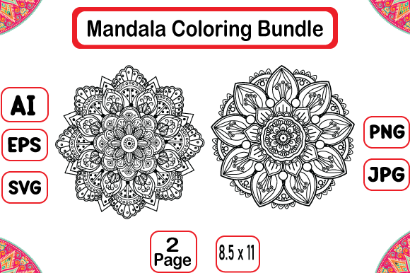 2 Mandala Coloring Pages Bundle: Graphics & Coloring Pages Amp