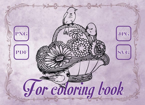 Birds Basket Flowers Adult Coloring Book