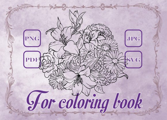 Bouquet Flowers Adult Coloring Book