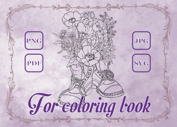 Flowers in Shoes Adult Coloring Book: Graphics & Coloring Pages Amp