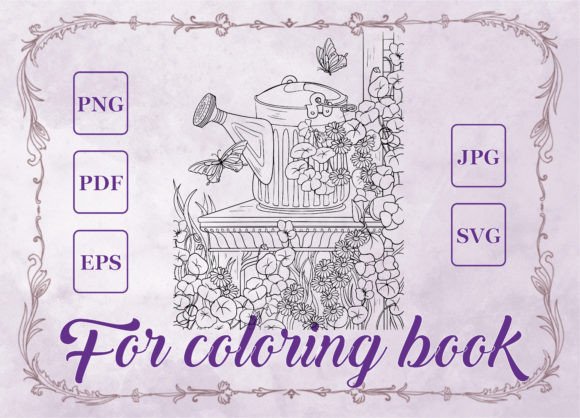Garden Watering Can Adult Coloring Book