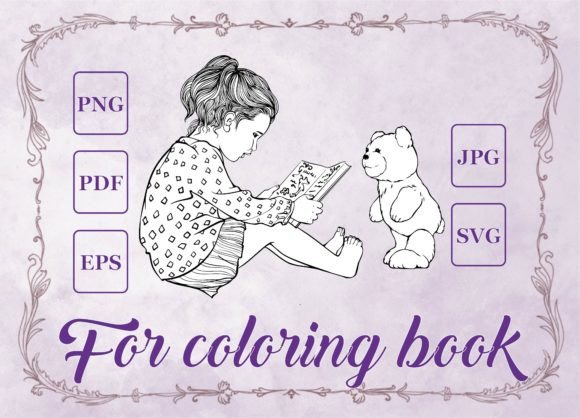 Girl Reading a Book for Coloring BooK: Graphics & Coloring Pages