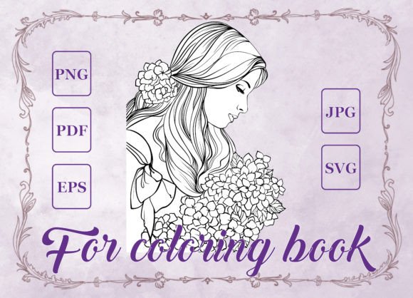 Girl with a Bouquet Coloring Pages Amp Graphics