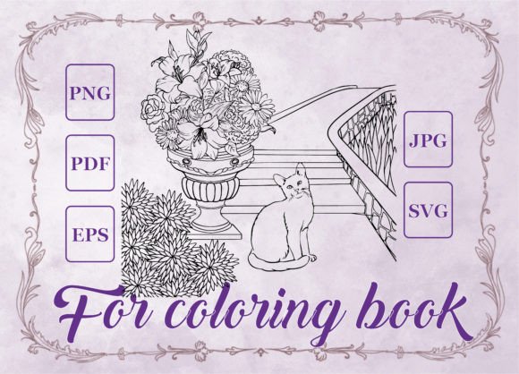 Ladder Bouquet Cat Adult Coloring Book: Graphics & Coloring Pages Amp
