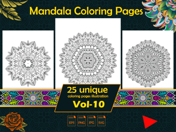 Mandala Coloring Pages Vol-10 Interiors: Graphics & Coloring Pages Amp