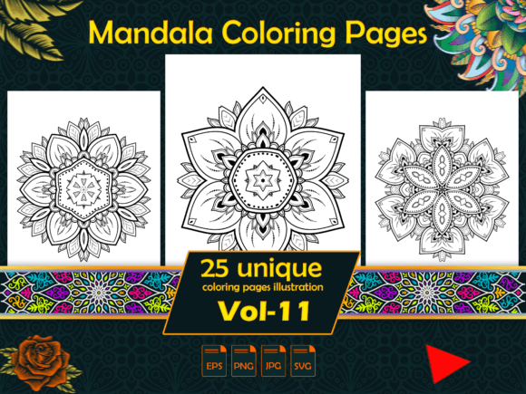 Mandala Coloring Pages Vol-11 Interiors: Graphics & Coloring Pages Amp