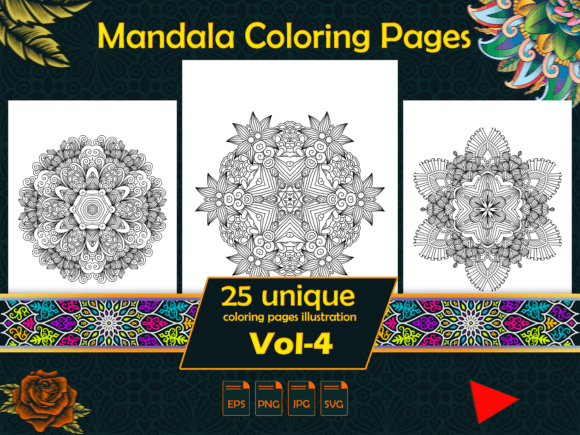 Mandala Coloring Pages Vol-4 Interiors: Graphics & Coloring Pages Amp