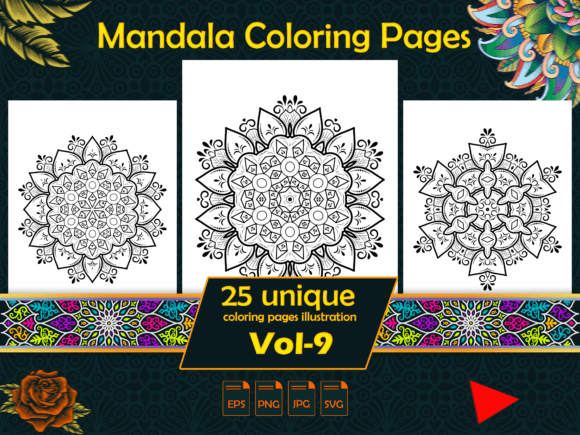 Mandala Coloring Pages Vol-9 Interiors: Graphics & Coloring Pages Amp