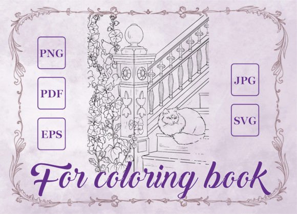 Porch Cat Flowers Adult Coloring Book: Graphics & Coloring Pages Amp