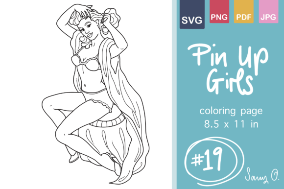 Vintage Pin Up Girls Coloring Clip Art